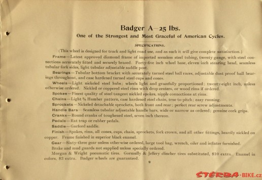 "Badger Cycle Company" firemní katalog - 1894
