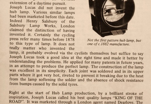 Joseph Lucas - King of the Road hub lamp for a Ordinary  