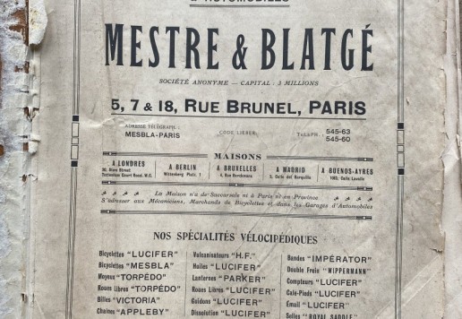 Velocipédie - Mestre & Blatgé katalog, Francie 1911
