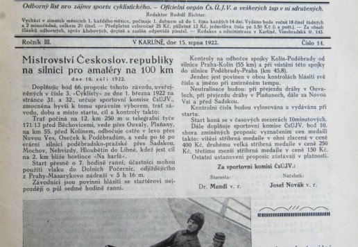 Časopis Cyklista - 1922