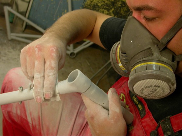 Painting the frames of historical bicycles