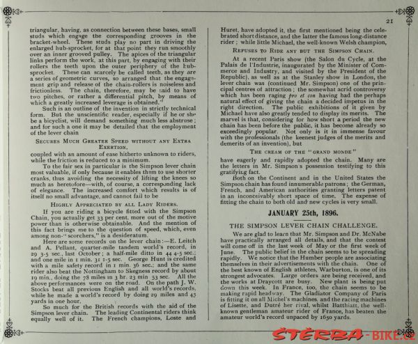 SIMPSON CYCLES (Simpson "Lever" Chain) - 1896