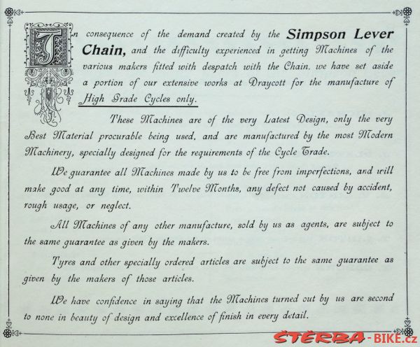 SIMPSON CYCLES (Simpson "Lever" Chain) - 1896