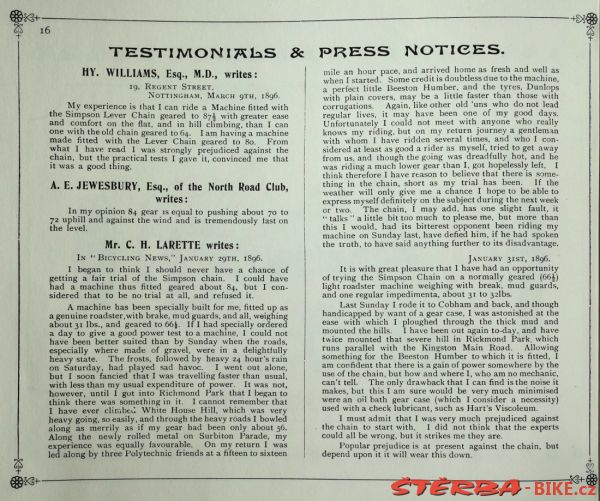 SIMPSON CYCLES (Simpson "Lever" Chain) - 1896