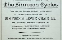 SIMPSON CYCLES (Simpson "Lever" Chain) - 1896