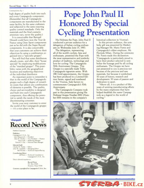 Závodní speciál Štěrba Gold - Campagnolo 50th Anniversary 1983