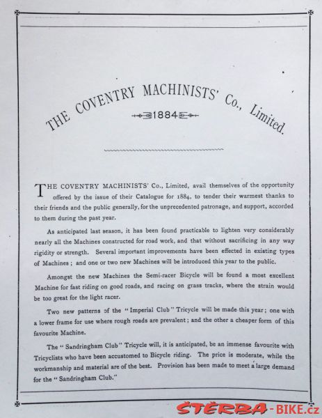 Coventry Machinists Co.  – 1884