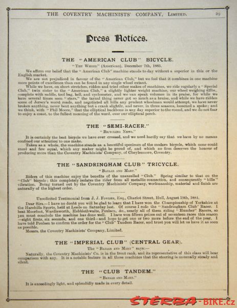 Coventry Machinists Co.  – 1885