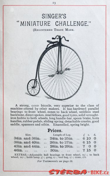 Singer & Co., "Challenge - Miniature", Anglie 1887