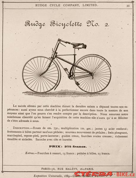 Bicycletta No.2, Rudge Cycle Co., Anglie - 1889