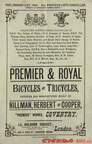 Hillman, Herbert and Cooper - "Popular Premier", Anglie 1884